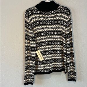 Marsh Landing Fair Isle Knit Sweater – Black & White Turtleneck Pullover Size L